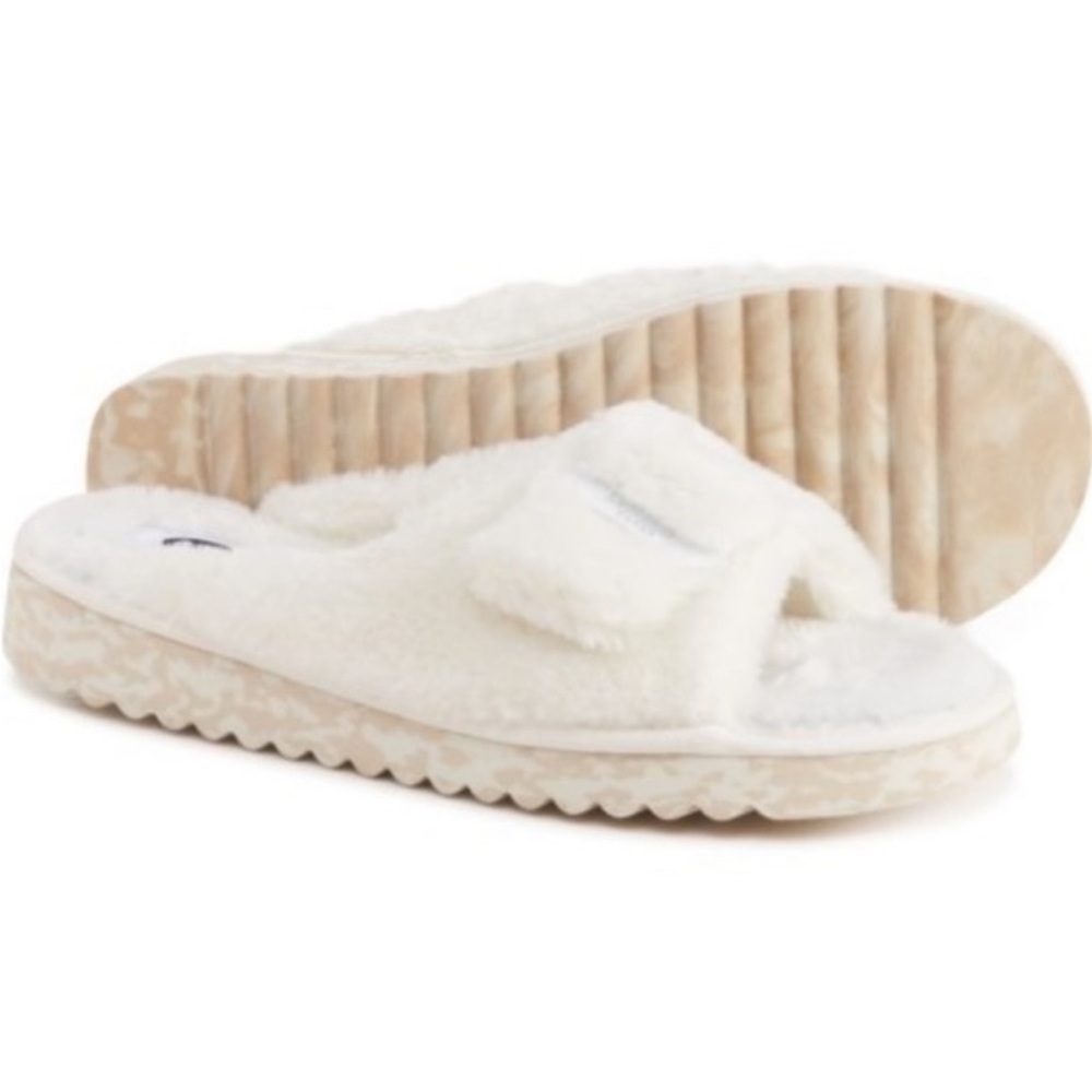 🆕 Dr. Scholl's Staycay OG White Faux Fur Sherpa Slide Sandals Slippers, Size 6